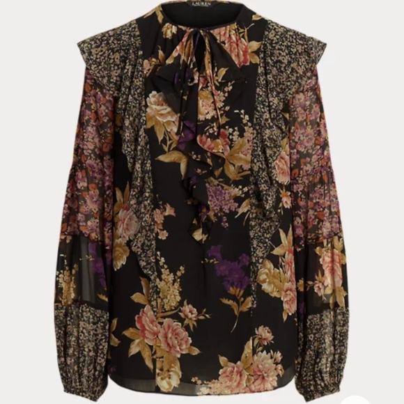Lauren Ralph Lauren Floral Ruffle-Trim Georgette Blouse - Picture 2 of 7